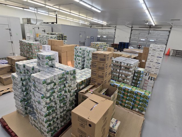 Warehouse stocked with canned goods and food supplies